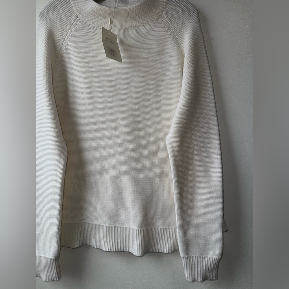 New Kinross Nochi Garter Stitch Pullover Funnel Off-White Cowl Neck Sweater - Picture 5 of 12